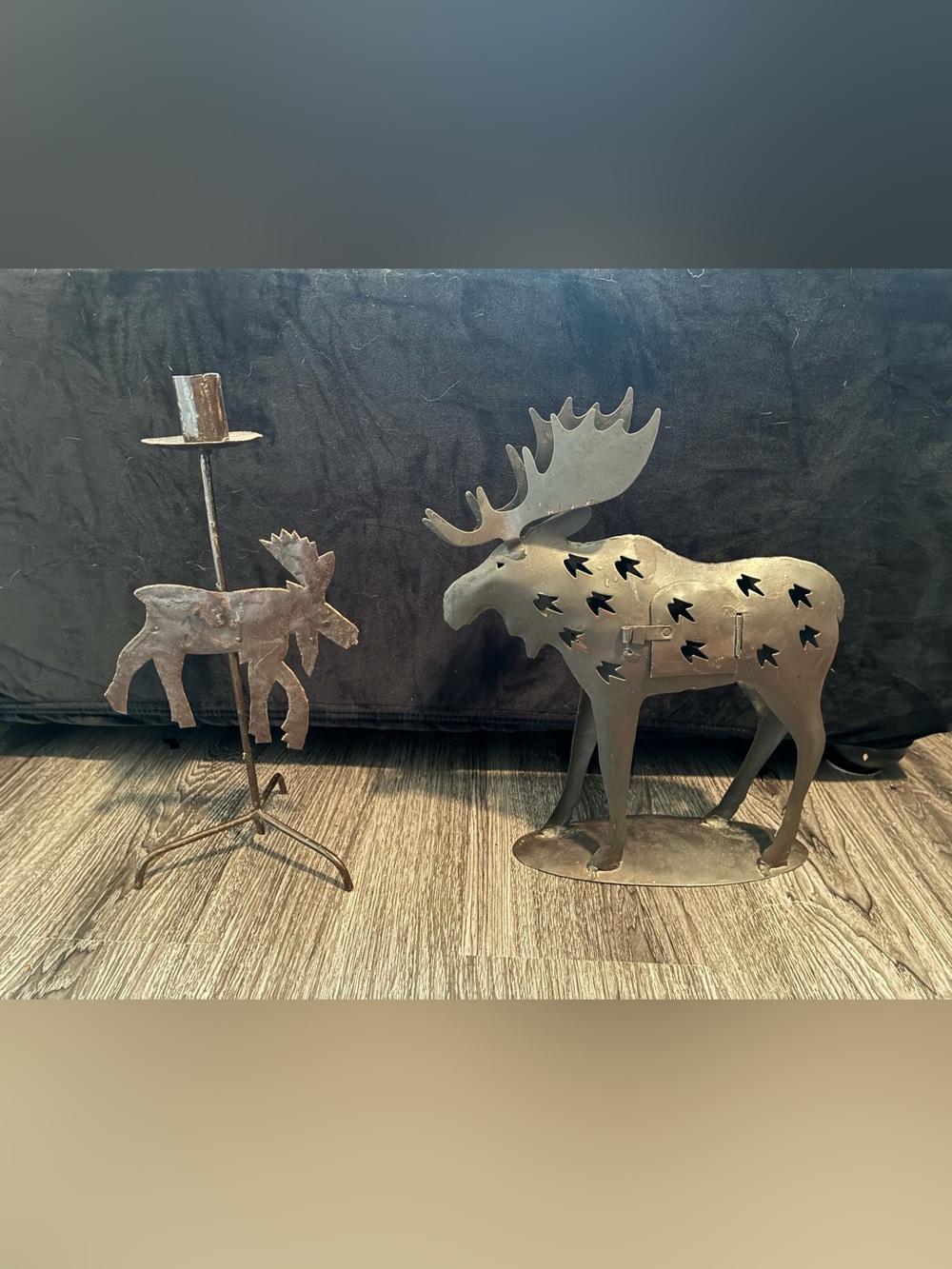 Two moose candle holders